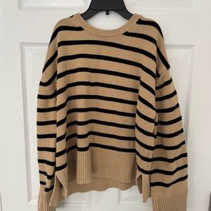 Striped Black and Tan Cotton Women's Sweater